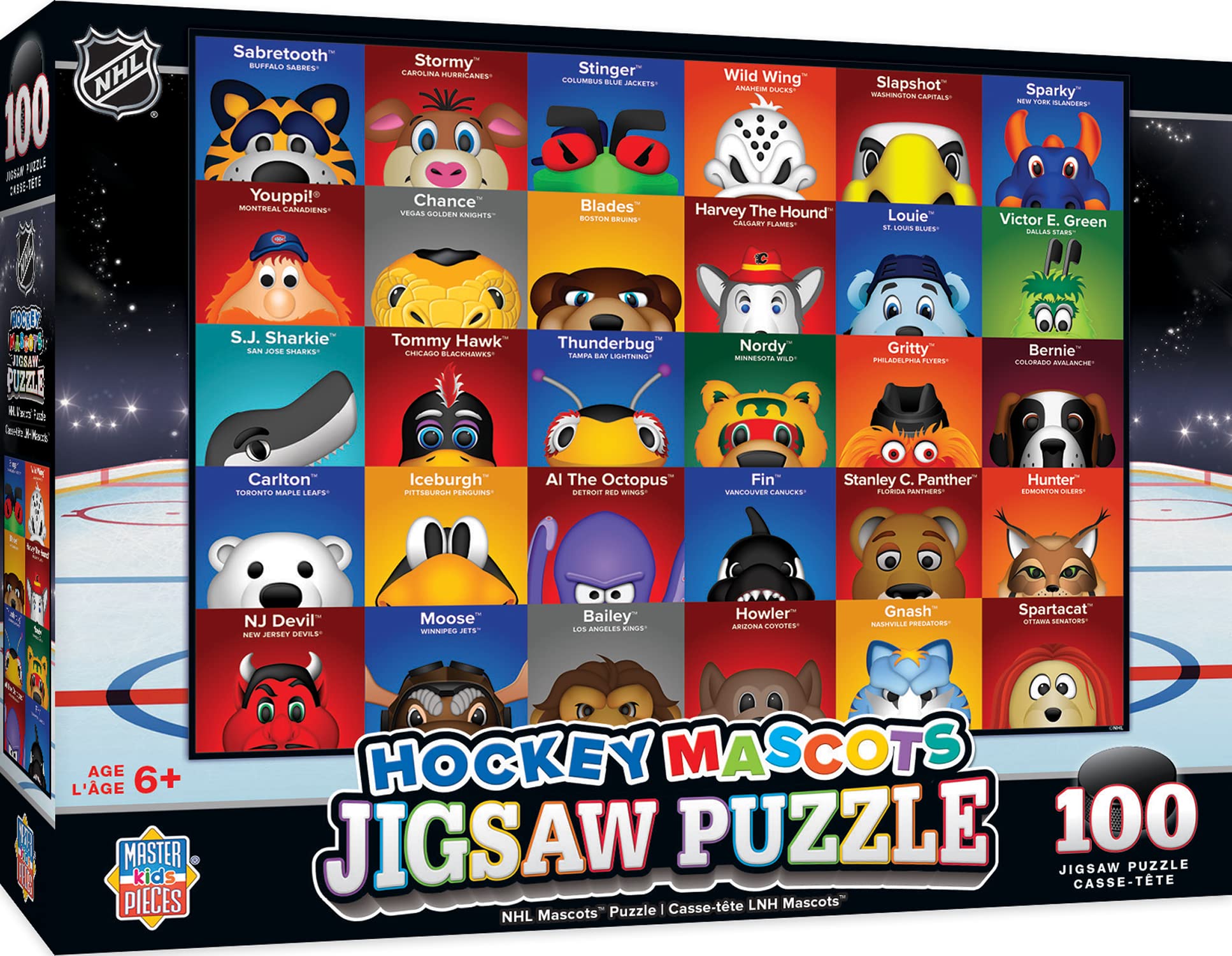 MasterPieces 100 Piece Sports Puzzle for Kids - NHL Mascots 100pc Puzzle - 14x19