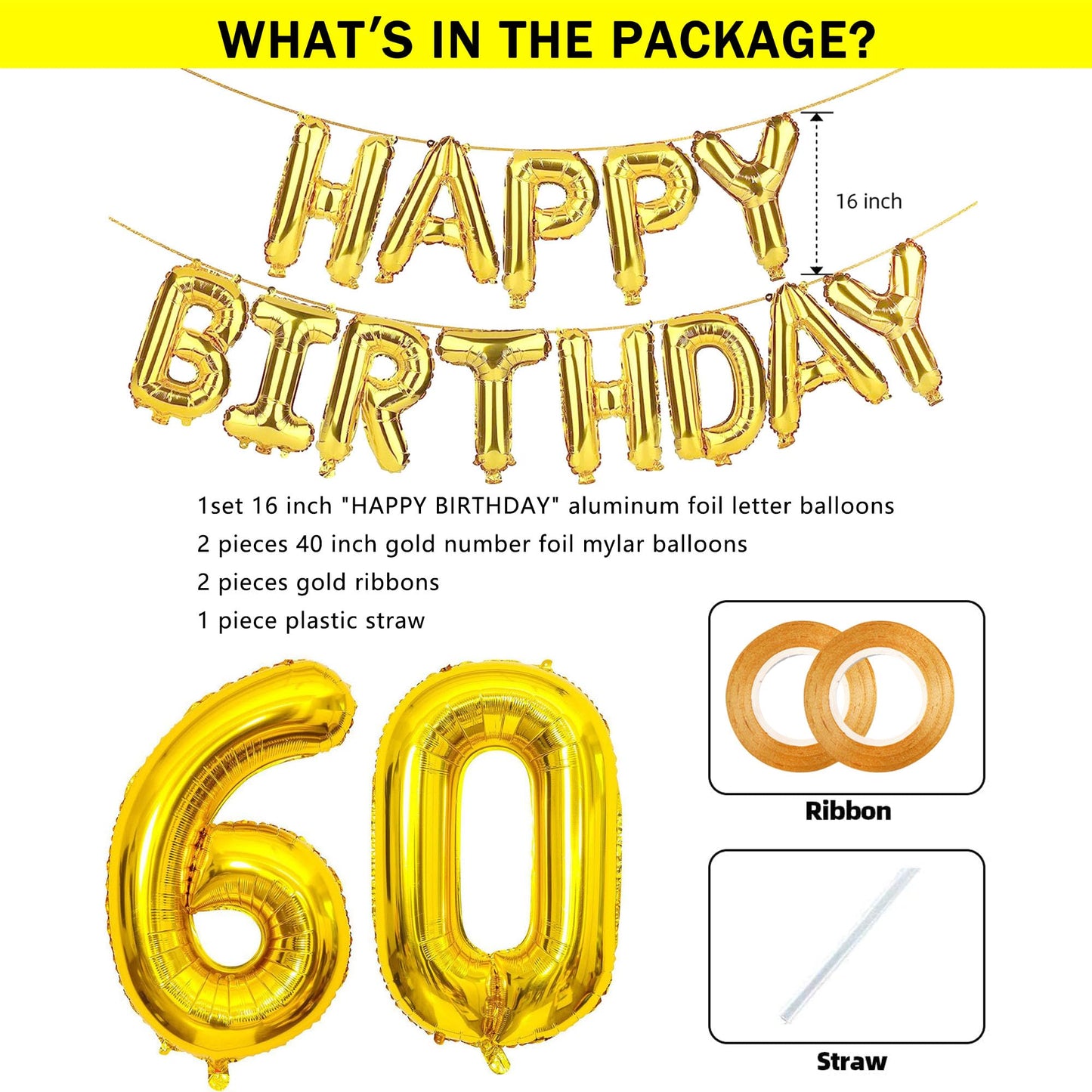 Shuntai 60Th Birthday Decorations For Men Women 60 Balloon Numbers Gold Big Jumbo Number 60 Foil Mylar Balloons With Gold Letter