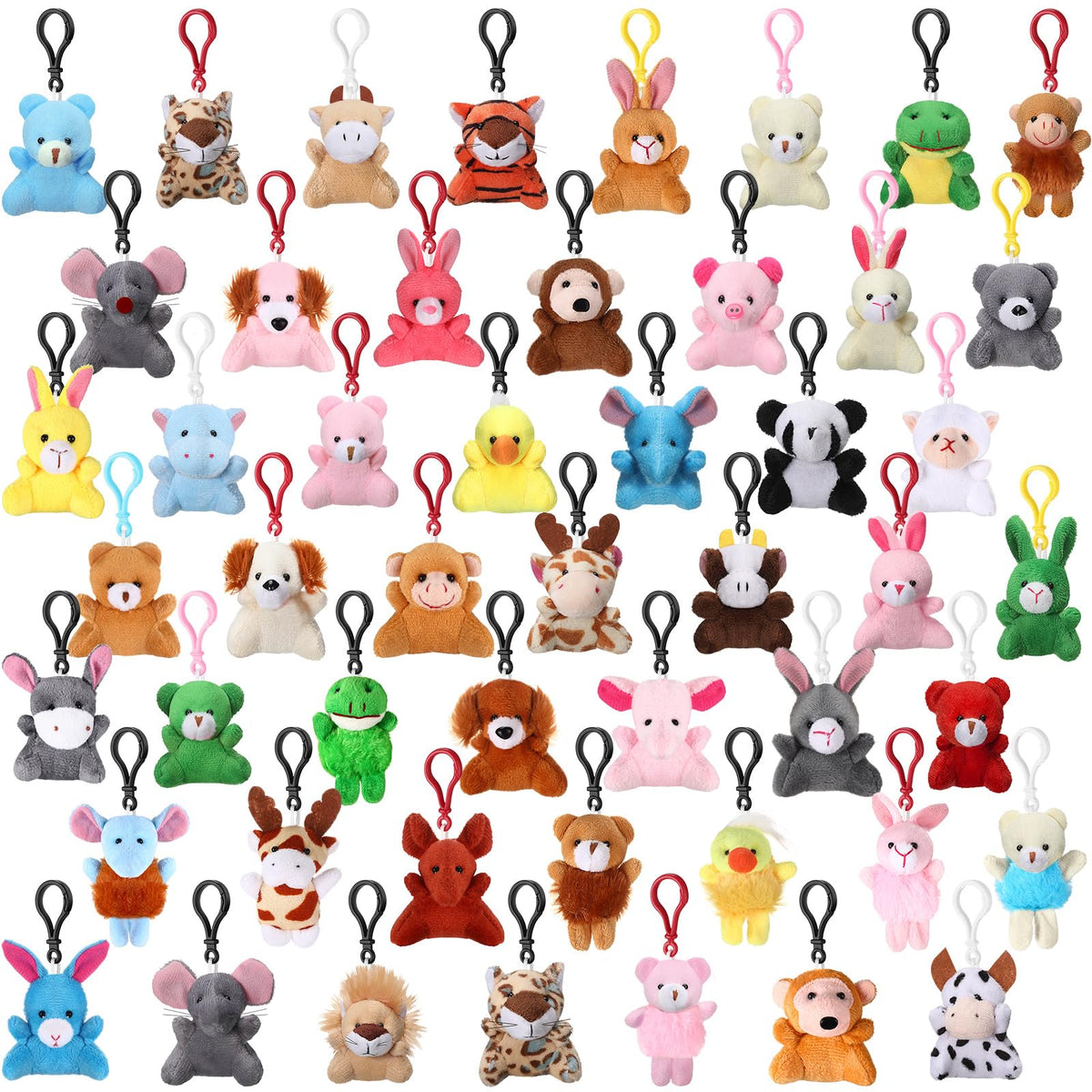 50 Pcs Mini Plush Animal Keychains for Kids, Cute Forest Stuffed Toys Bulk