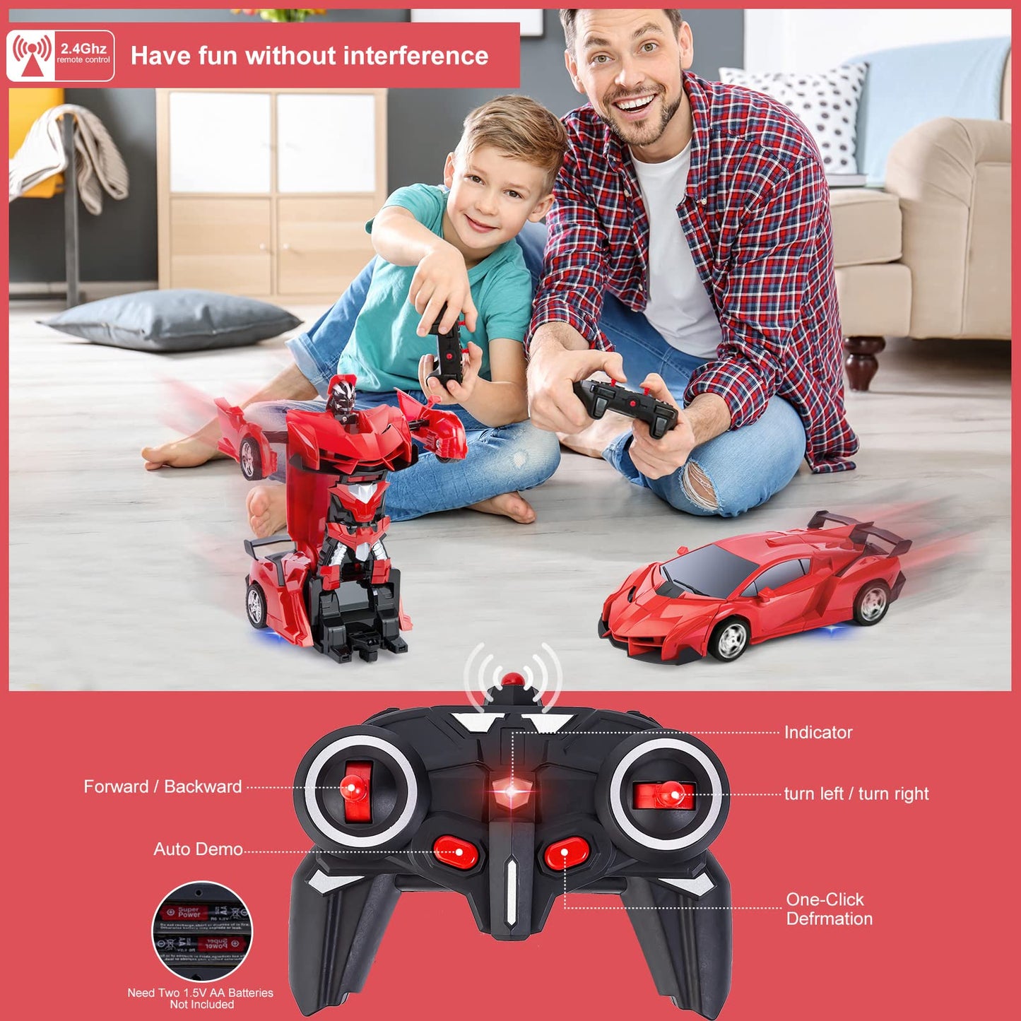 Refasy RC Cars for Boys Age 4-7,Remote Control Transformation Car Robot Toys for Child Electric Deformation Car Vehicle Toys for