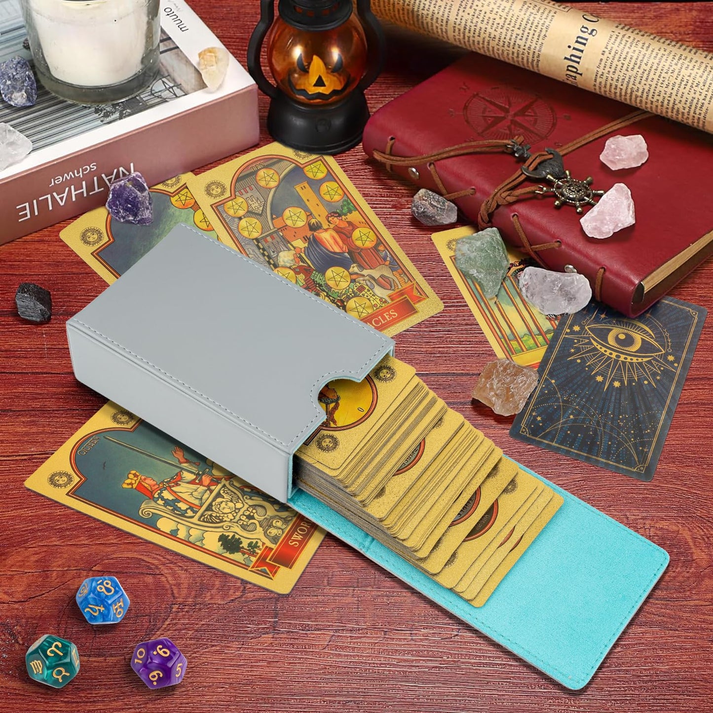 Buweeo Tarot Card Case/Holder, Single Deck Pu Leather Card Holder For Most Standard Size Tarot Cards Or Playing Cards, Grey And