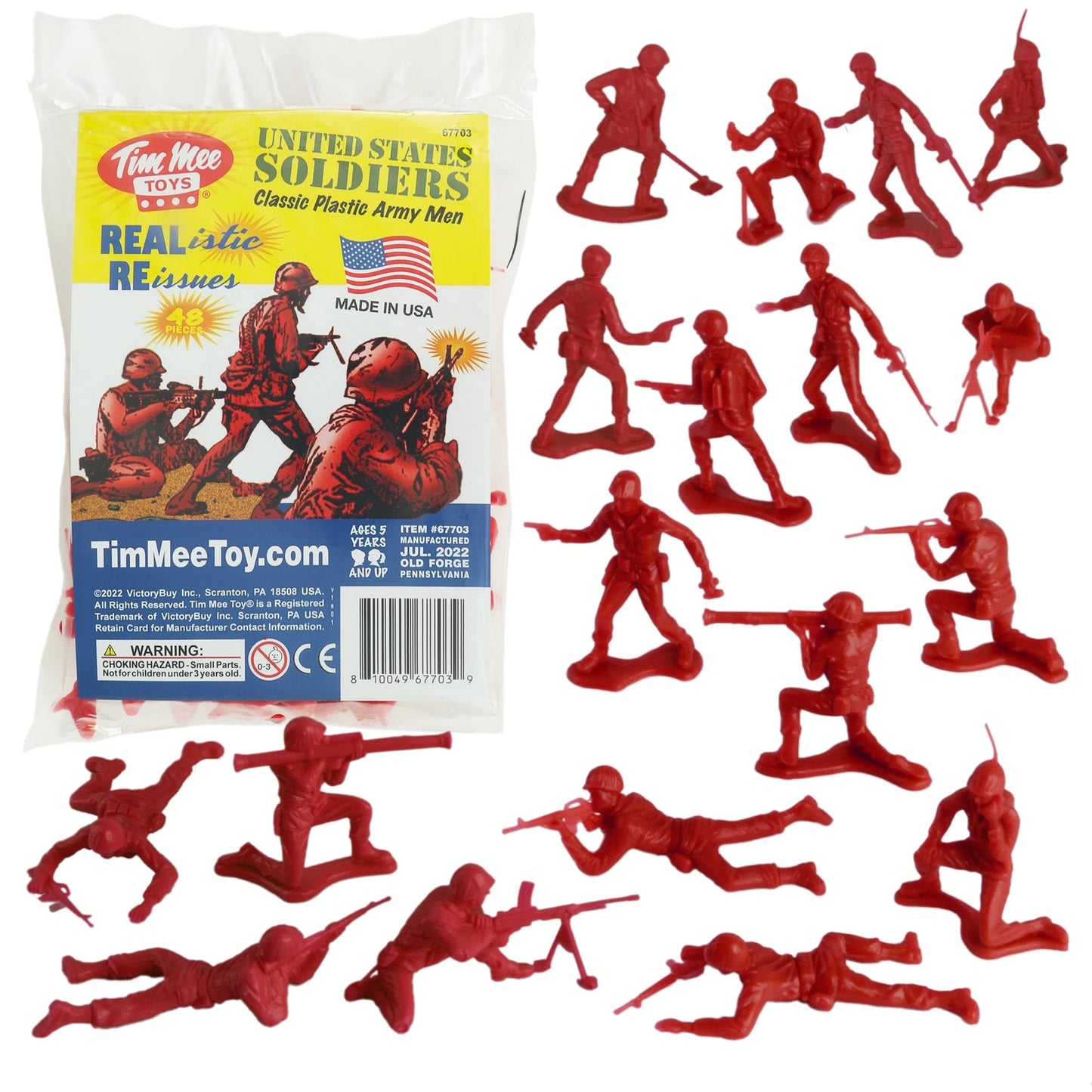 Timmee Plastic Army Men - Red 48Pc Toy Soldier Figures - Made In Usa