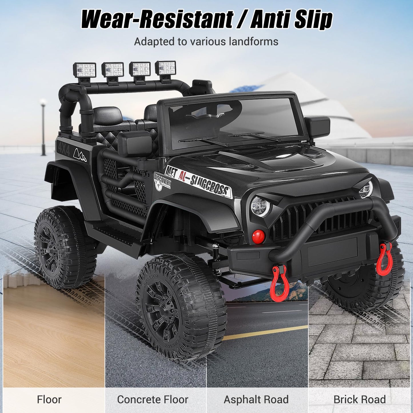 Hikole 12V Electric Car for Kids to Drive  Battery Car for Kid  Kids' Electric Vehicles  Powered Wheels with Remote  Bluetooth Music Dual Steering Shock Led Lights Safety Belt for Boy Girl 1 Seater