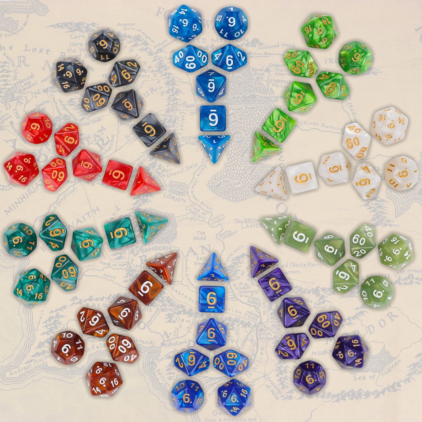 DND Dice Sets, 10 X 7 Sets (70 Pieces) Polyhedron Dice for Dungeons and Dragons RPG MTG D&D Tabletop Game with 1 Big Pouch D4 D8