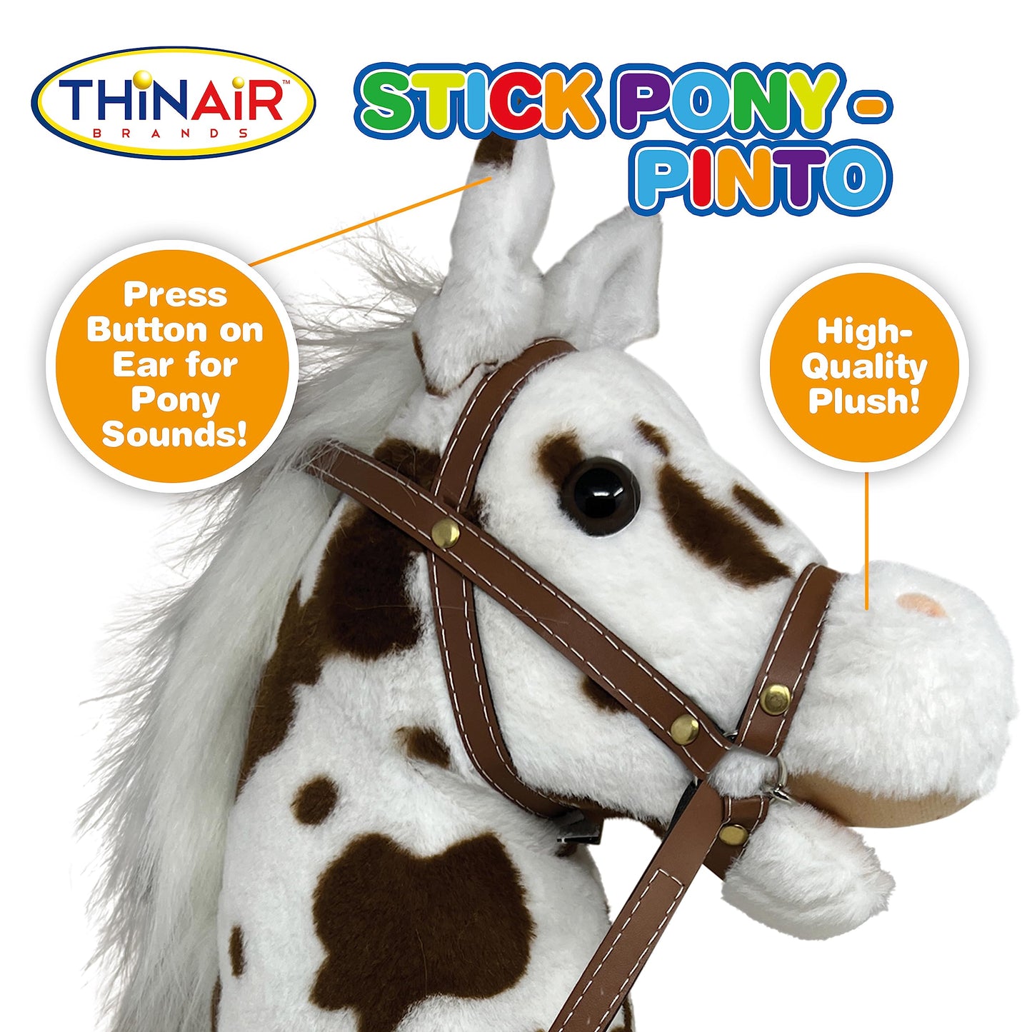 Nature Bound Stick Horse | Plush Handcrafted Hobby Horse | Stick Pony Provides Fun Pretend Play For Toddlers & Preschoolers | Handsewn, Wood, Sound Effects | Pinto Style