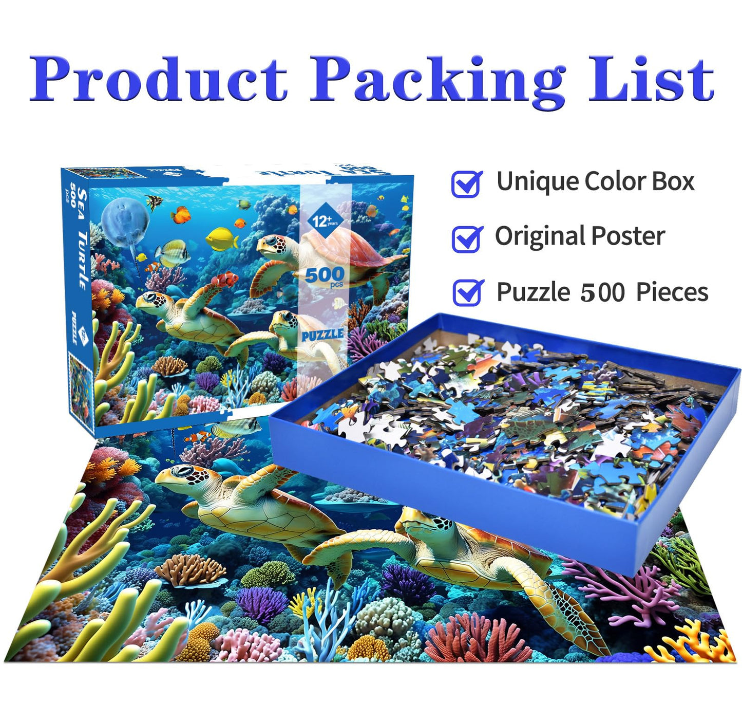 500 Piece Jigsaw Puzzle for mature-themeds -Sea Turtle jigsaw Puzzles 500 Pieces Puzzles for mature-themeds-The Underwater world Finished Size 19.3 x 13.7