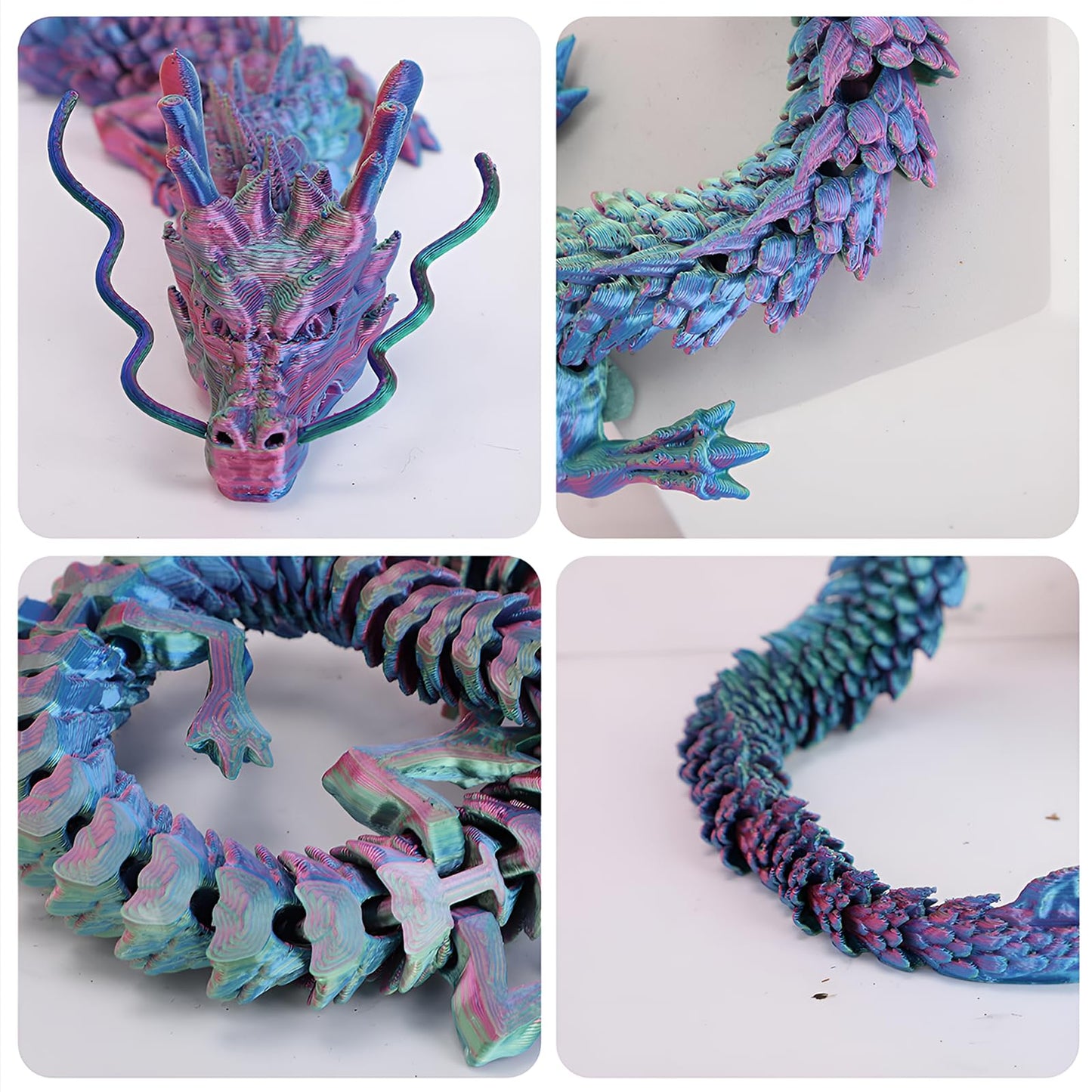 3D Printed Mystery Dragon Fidget Toy, 18In Articulated Crystal Dragon, Desktop Decor (Lake Blue Matte)