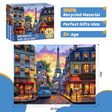 Puzzles 300 Pieces for mature-themeds | Eiffel Tower Jigsaw Puzzles | Recycled Cardboar Jigsaw Puzzles 300 Pieces | Challenging Family Activity Great Gift Idea for Family Friends | 20.5 X 15 inches