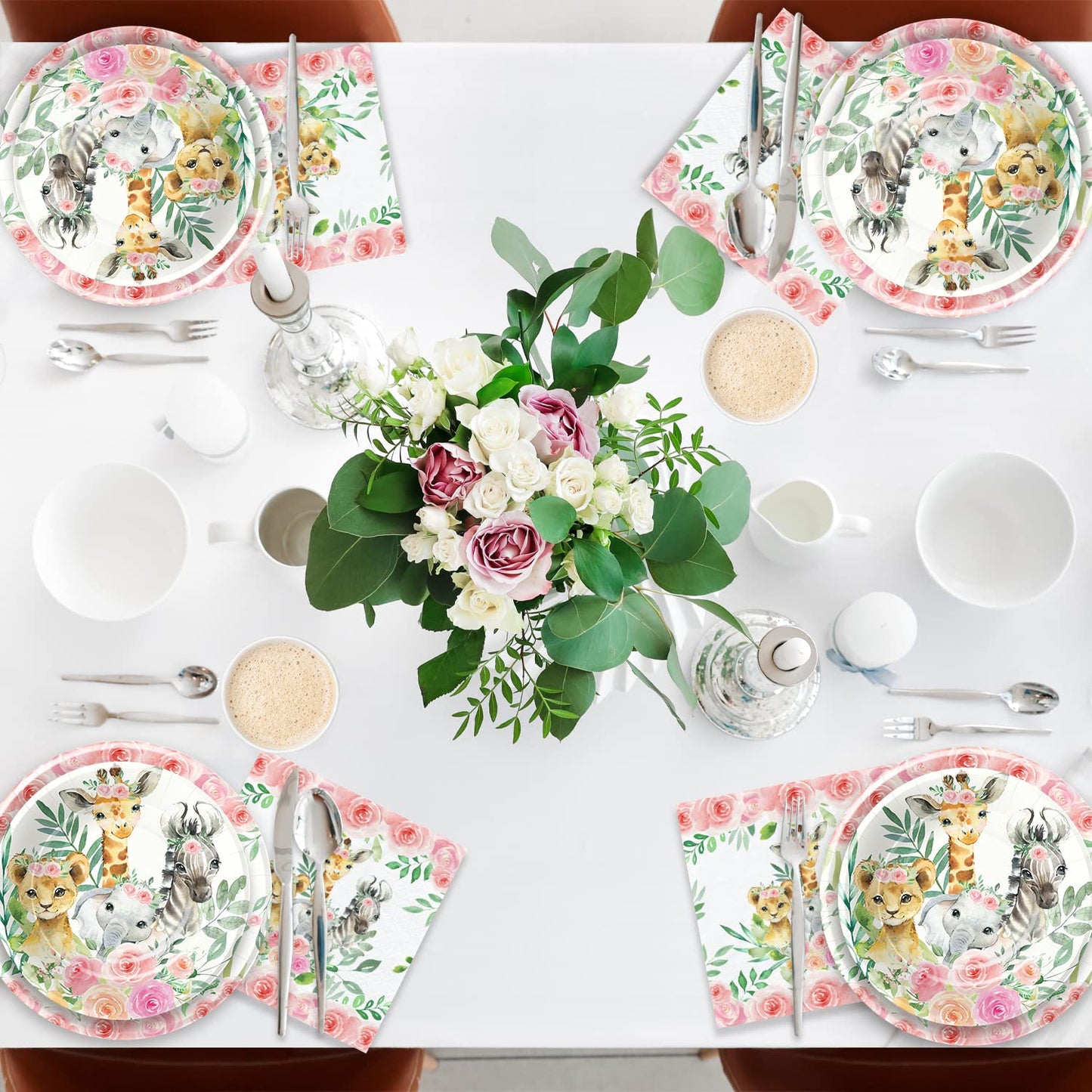 HIPVVILD Jungle Theme Party Supplies Tableware Girl - Safari Birthday Decorations Dinnerware, Plate, Napkin, Tablecloth, Fork, P