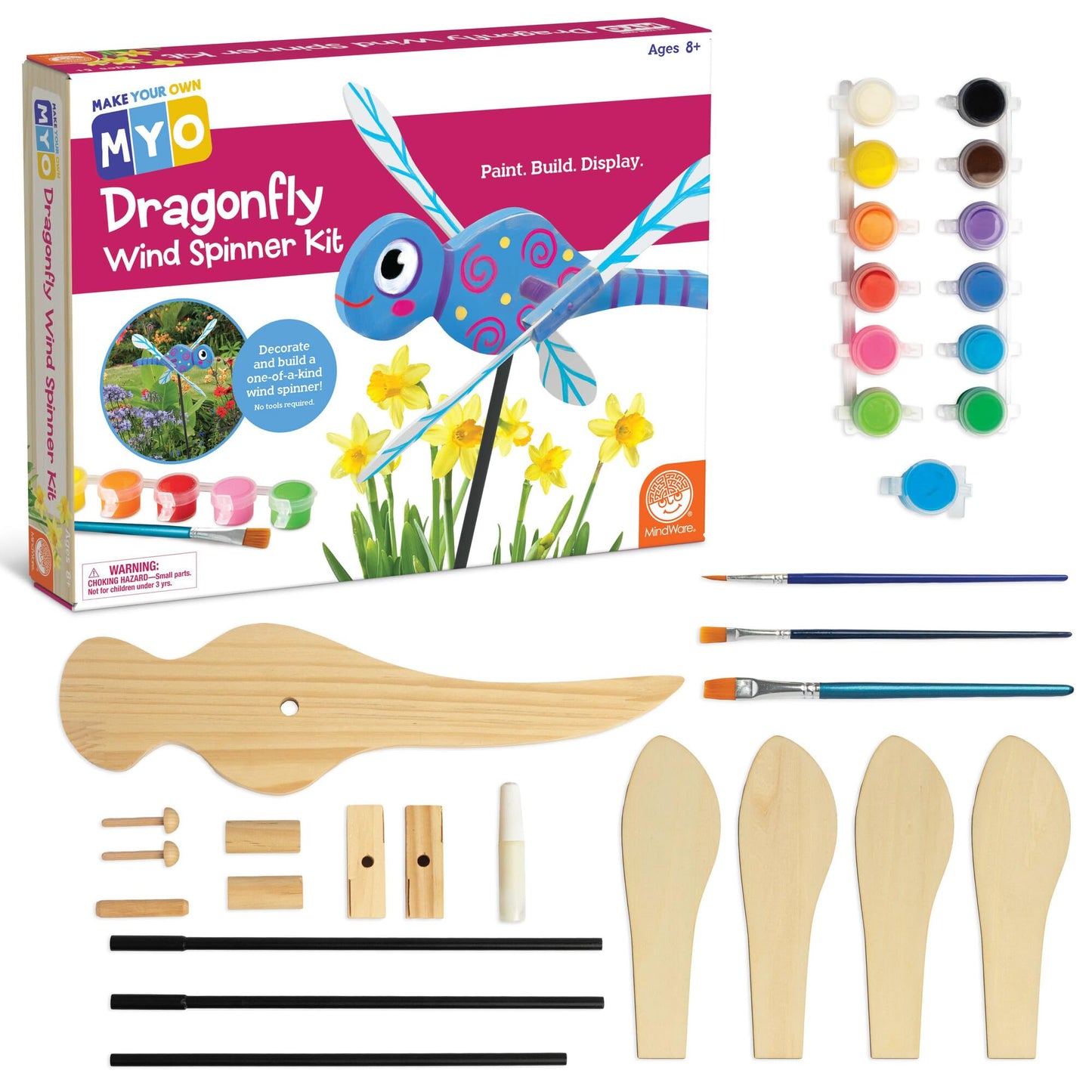 MindWare Make Your Own Dragonfly Wind Spinner Wood Craft Kit - Build & Decorate for Ages 8 & Up