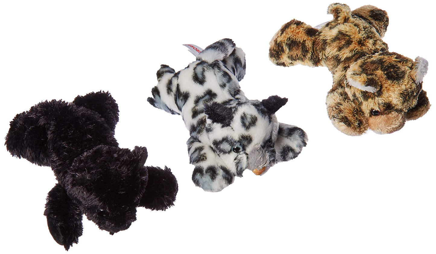 Aurora Bundle Of 3 Stuffed Beanbag Animals:Snow Leopard, Streak Cheetah And Onyx Black Panther 8' Mini Flopsie Plush Beanbag
