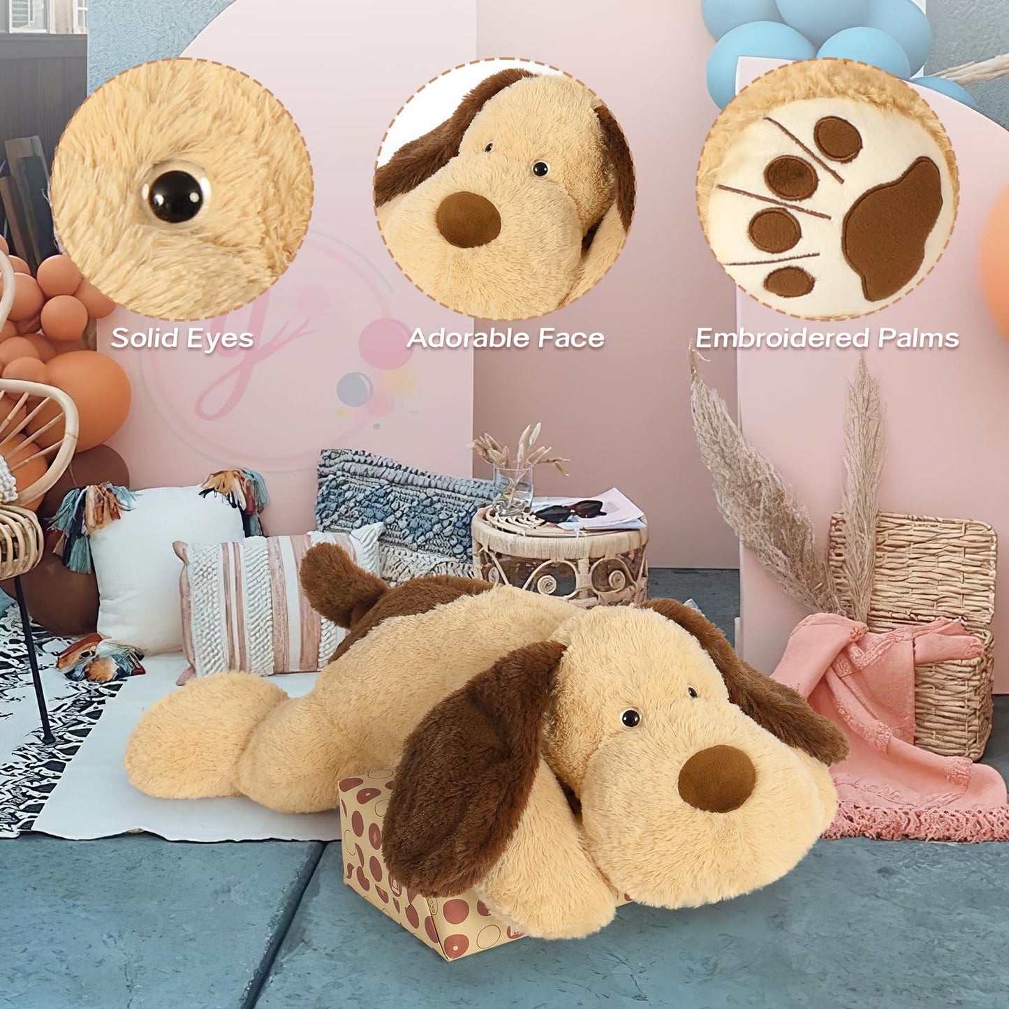 Morismos 5Lbs Dog Weighted Stuffed Animals 32'', Giant Large Stuffed Dog Weighted Plush, Big Dog Puppy Pillow For Adults Kids