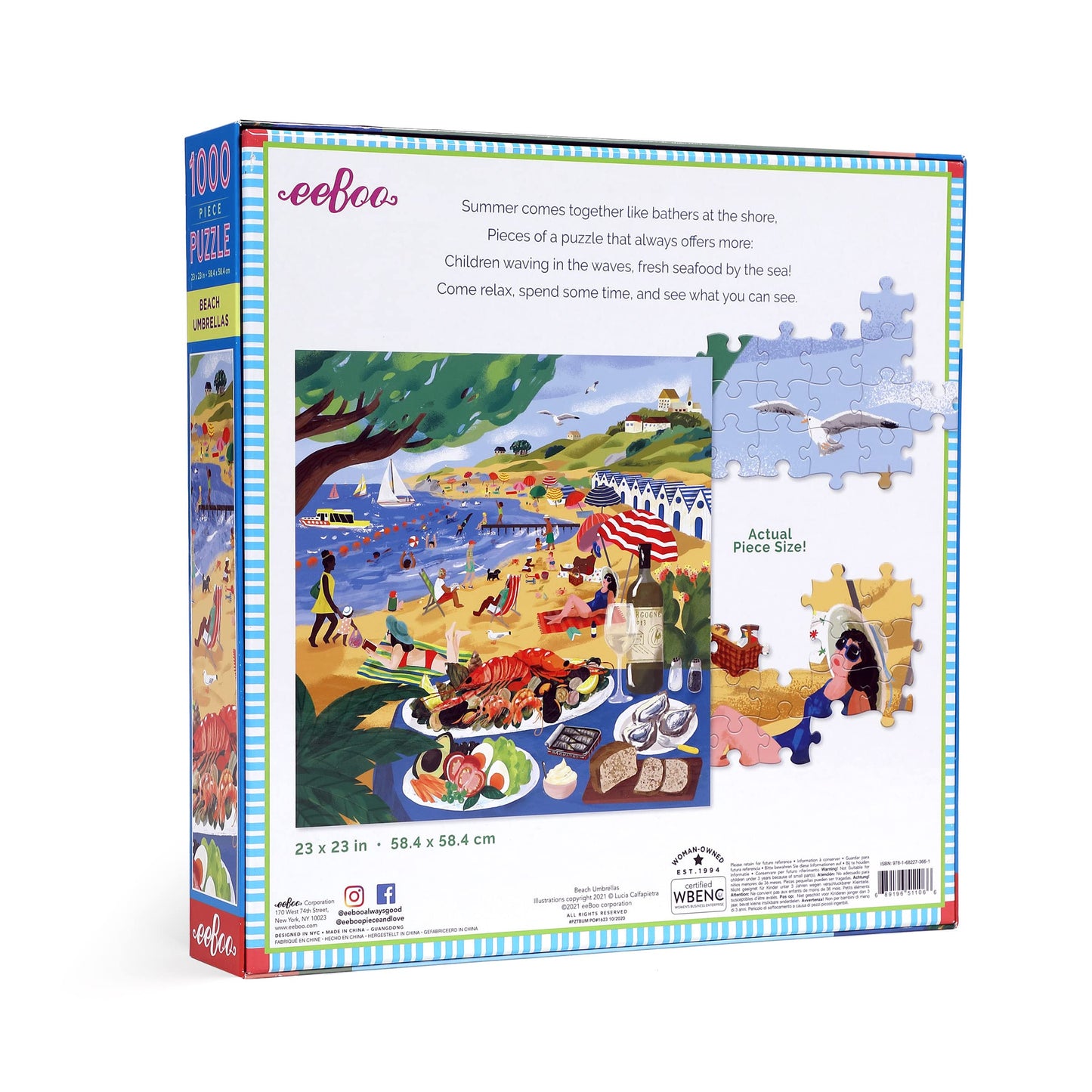 eeBoo: Piece and Love Beach Umbrellas 1000 Piece Square mature-themed Jigsaw Puzzle  Puzzle for mature-themeds and Families  Glossy  Sturdy Pieces and Minimal Puzzle Dust