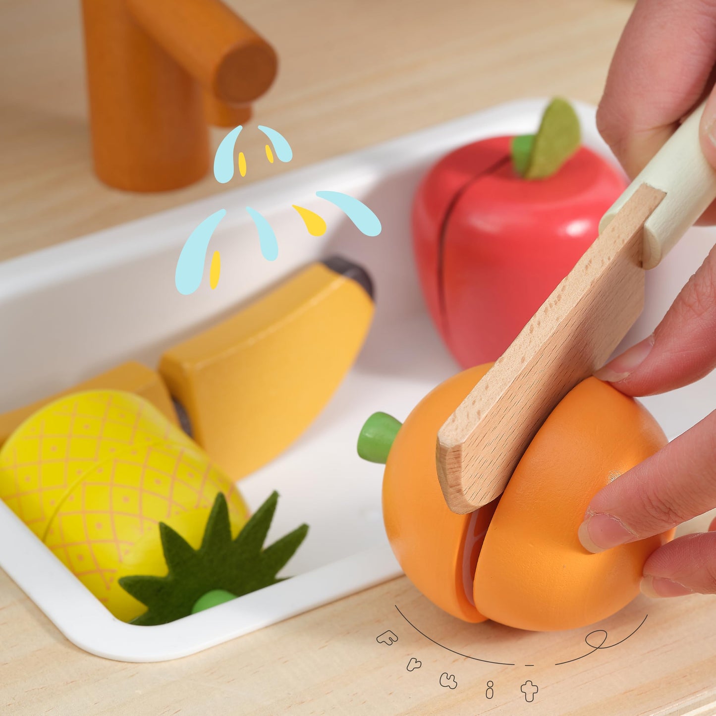 Pairpear Wooden Toys Play Food Sets For Kids Kitchen, Kids Toy Food Cutting Fruit Set For Toddlers 3+ Years Old, Pretend Food Pl