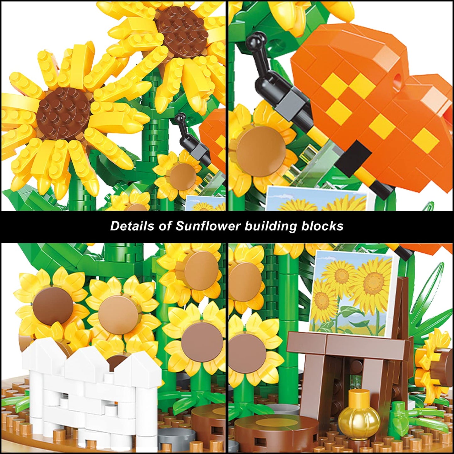 QARULUS Sunflower Flower Bouquet Building Toy Mini Bricks Flowers Set mature-themed Botanical Collection Friends Set DIY Plants Bonsai Tree Valentine's Christmas New Year Birthday for Women