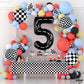 Katchon, Number 5 Race Car Black Balloon - Giant 40 Inch, Party Supplies, Hotwheel Birthday Decorations, Unisex, All Ages, 3 Pieces