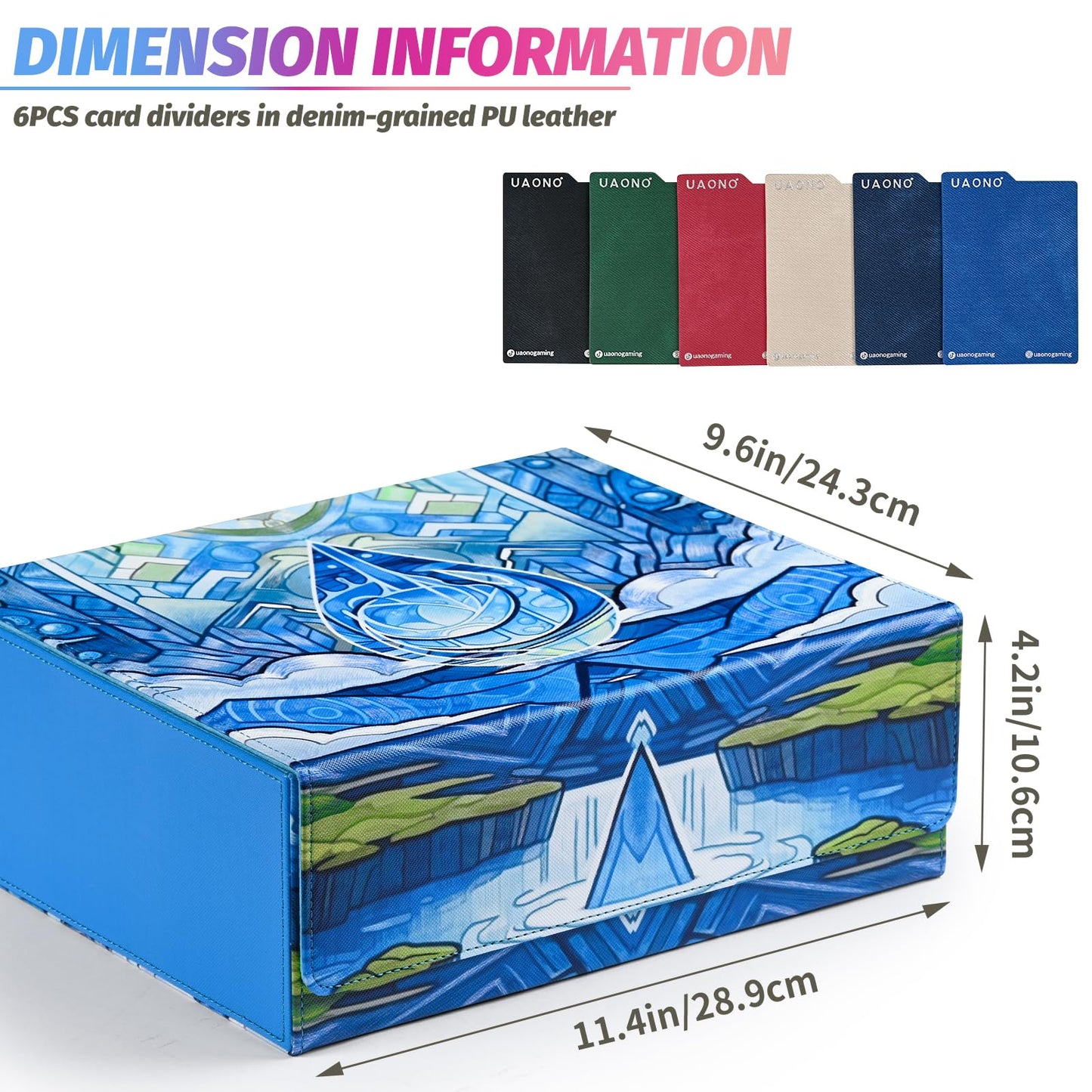 Uaono Card Storage Box For Mtg, Trading Card Deck Box Holds 1800+ With 6 Dividers, Leather Printing Magnetic Closure Card Storage Case Fits Tcg Ccg Sports Cards (Blue, Water Drop)