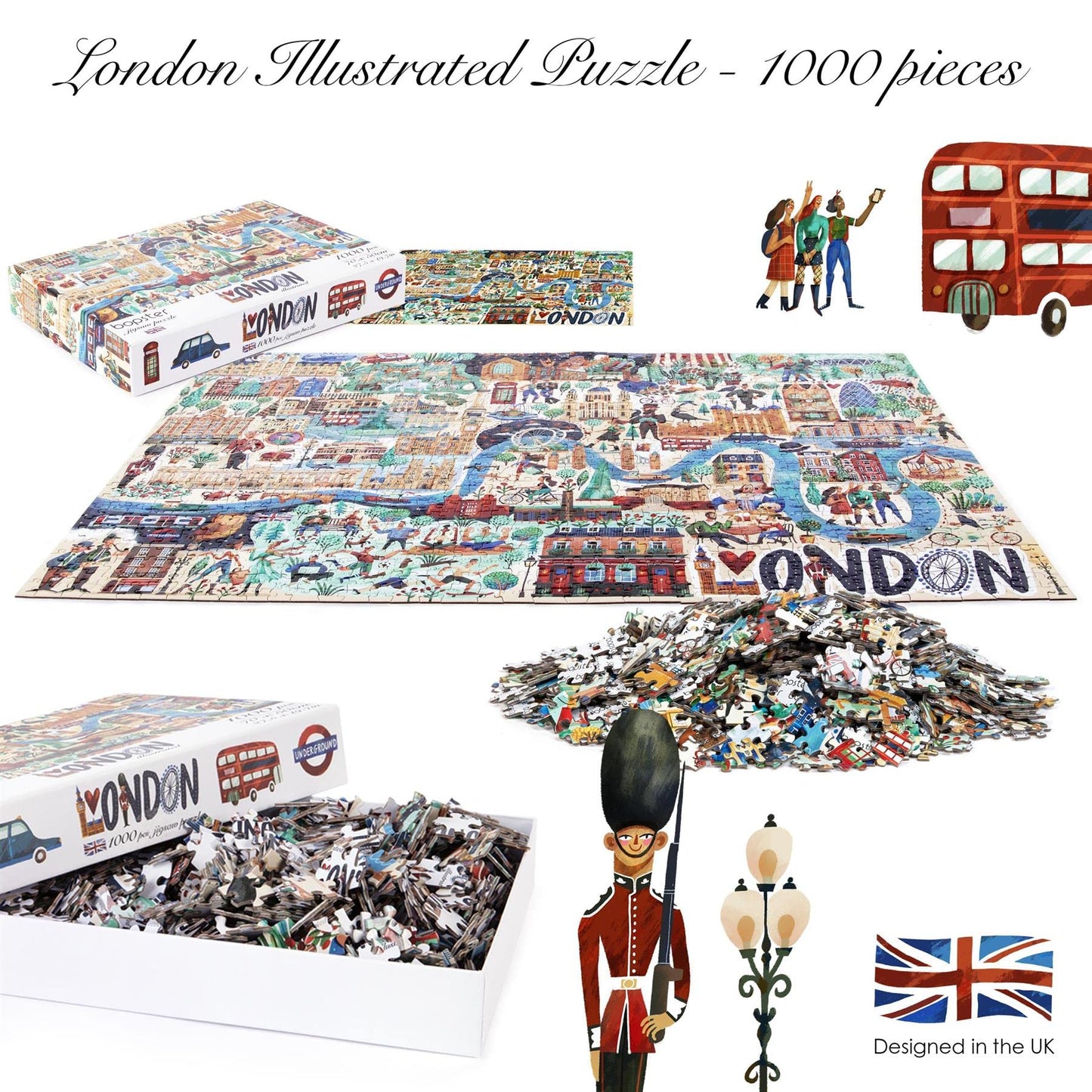 Jigsaw Puzzles 1000 Pieces For Adults - London Illustrated Theme 1000 Piece Puzzle - Adults And Kids Jigsaw Puzzle London Includ