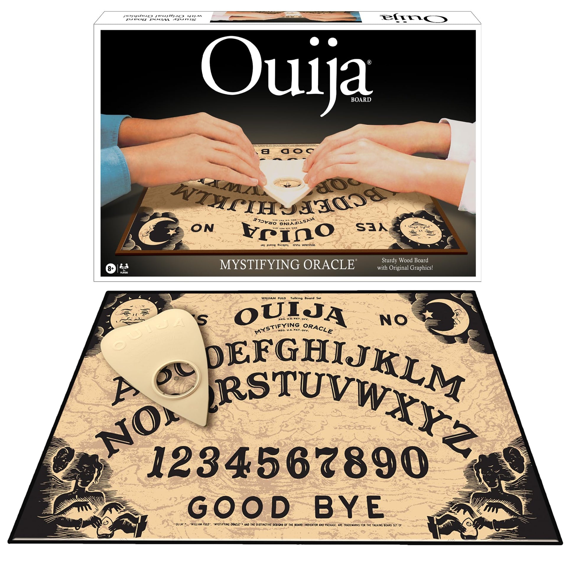 Classic Ouija with 1990s Artwork by Winning Moves Games  Thick Wood enhanced Quality Talking Spirit Board  for 2 or More Players  Ages 8 and Up (1175)
