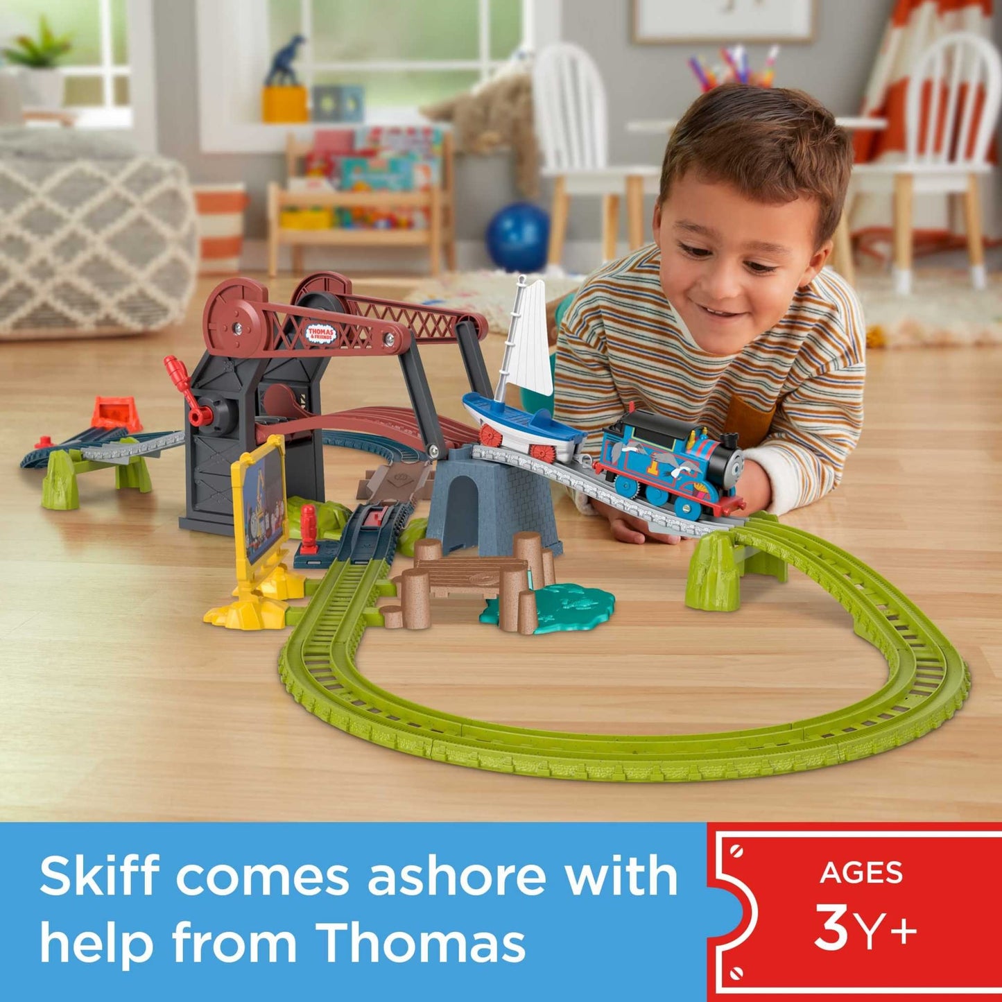 Thomas & Friends Motorized Toy Train Set Bridge Lift Thomas & Skiff Track Playset With Boat For Preschool Pretend Play Kids Ages