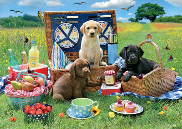 Buffalo Games - Adorable Animals - Puppy Park Picnic - 300 Large Piece Jigsaw Puzzle For Adults Challenging Puzzle Perfect For Game Nights