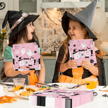 Happy Boo Day Party Napkins, Halloween Party Supplies 40Pcs Pink Happy Boo Day Napkins, Halloween Ghost Disposable Napkins For H