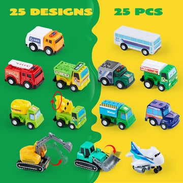 JOYIN 25 Pieces Pull Back Cars and Trucks Toy Vehicles Set for Toddlers, Girls and Boys Kids Play Set, Die-Cast Car Set, Kids Pa