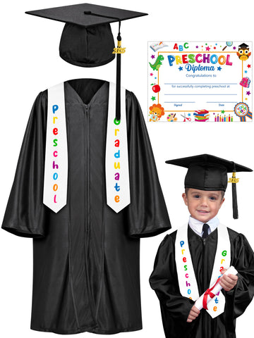 QZYL Preschool Graduation Cap and Gown Set, Unisex Kindergarten Graduation Outfit with Stole 2025 Tassel and Certificate