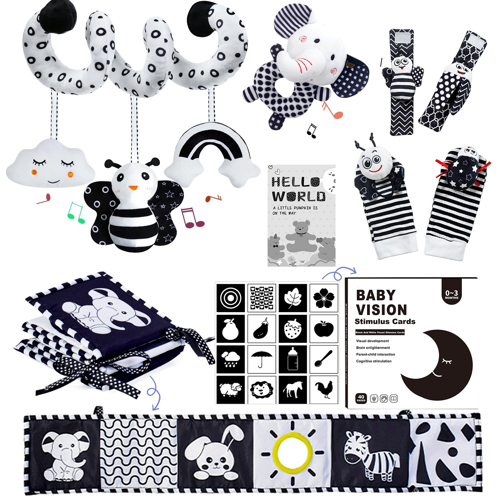 Black And White Sensory Toys For Babies,Montessori Toys For Babies,High Contrast Baby Toys For Toddlers Kids Early Learning Newb