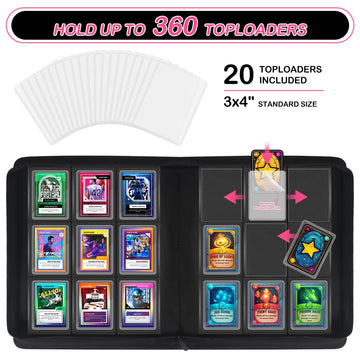 WITHYU Toploader Binder Holds 360 Top Loaders  9 Pocket Ringless Card Holder for 3 x 4 Rigid Cards  Trading Card Album with 20 Toploaders for Sports  TCG  MTG (Pink)