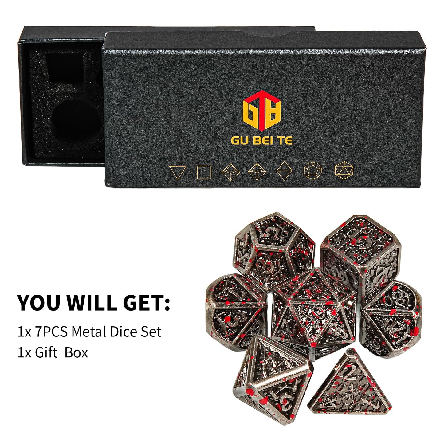 GU BEI TE Metal DND Dice Set,Colorful Dragon Scales DND Dice 7-pcs Metal Polyhedral Dice Set for Dungeons and Dragons RPG MTG Ta
