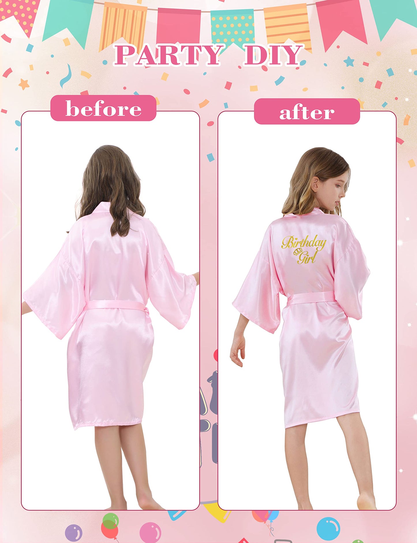 Kid Girls Spa Costume Party Set with Eyemask Hairband Hair Ring  Silky Plain Kimono Robes for Wedding Flower Robe (Pink  Tag 4)