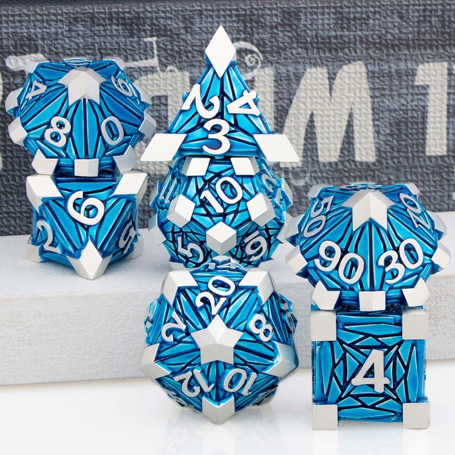 ORIFANTOU Metal DND Dice Set Dungeons and Dragons Dice with Box, Blue Debris D&D Dice RPG D and D Dice Role Playing Game Polyhed