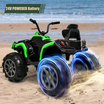 24V Kids Atv, Ride On Toys, Ride-On 4-Wheeler Quad Car Toy For Kids With Bluetooth, 6.5Mph Top Speed, Treaded Tires, Led Headlig