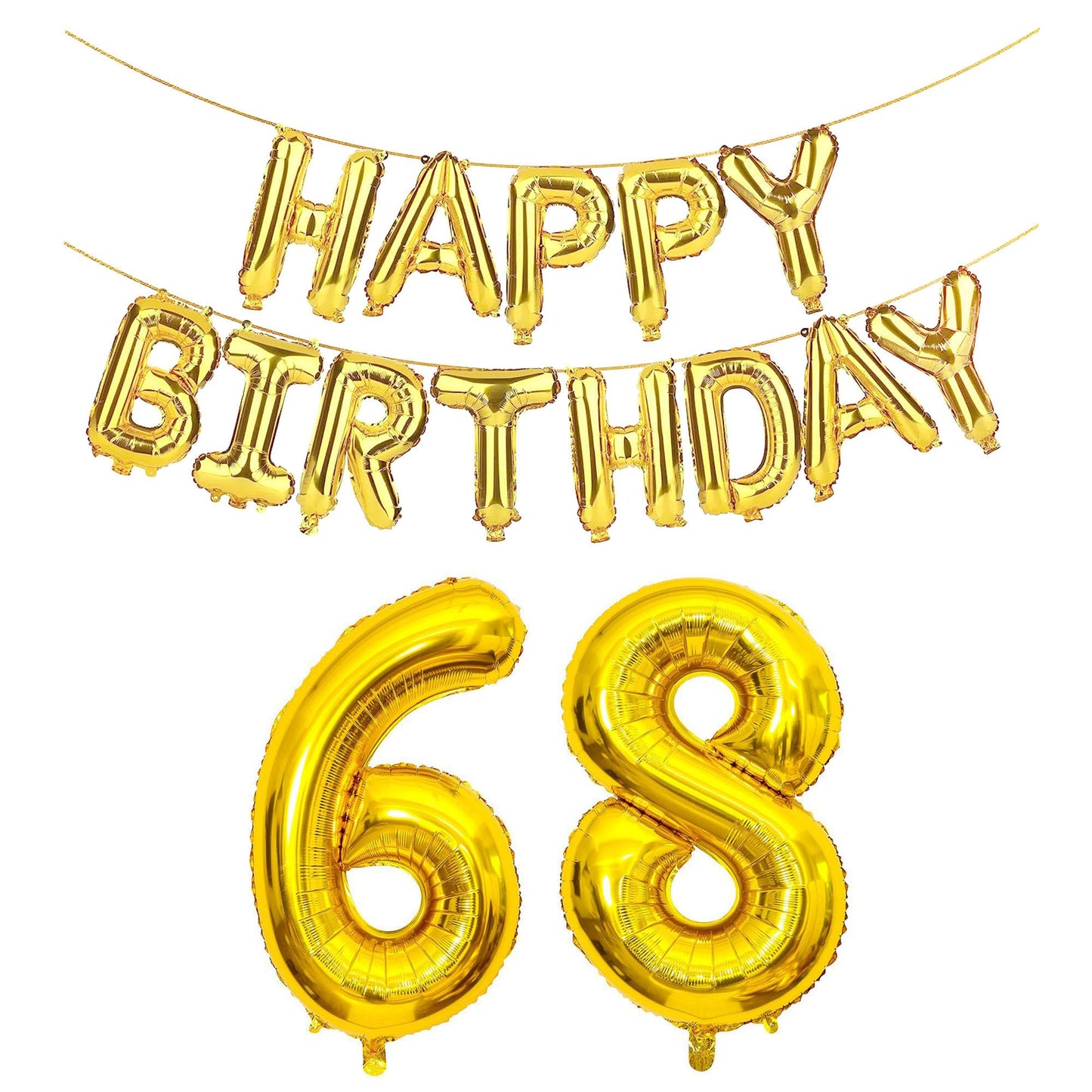 SHUNTAI 68th Birthday Decorations - Gold Jumbo 68 Number Balloons, 16-40 inch, Aluminum Foil with Happy Birthday Banner, Model SHUNTAI-N68