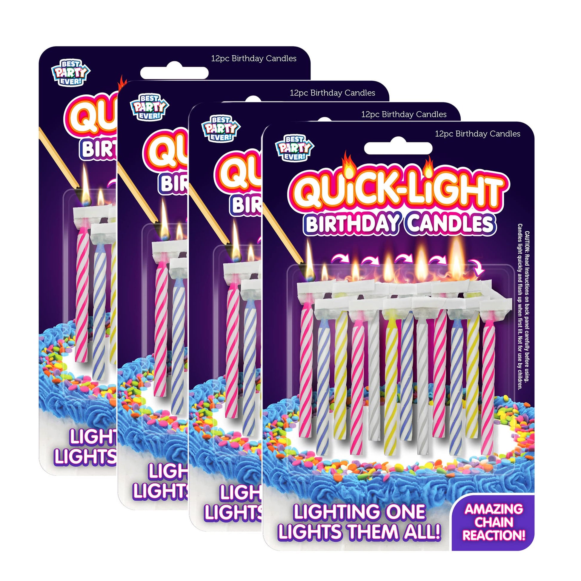 BEST PARTY EVER! Quick Light Birthday Candles - Amazing Chain Reaction - Lighting One Candle Lights Them All - Multi-Color - Gre