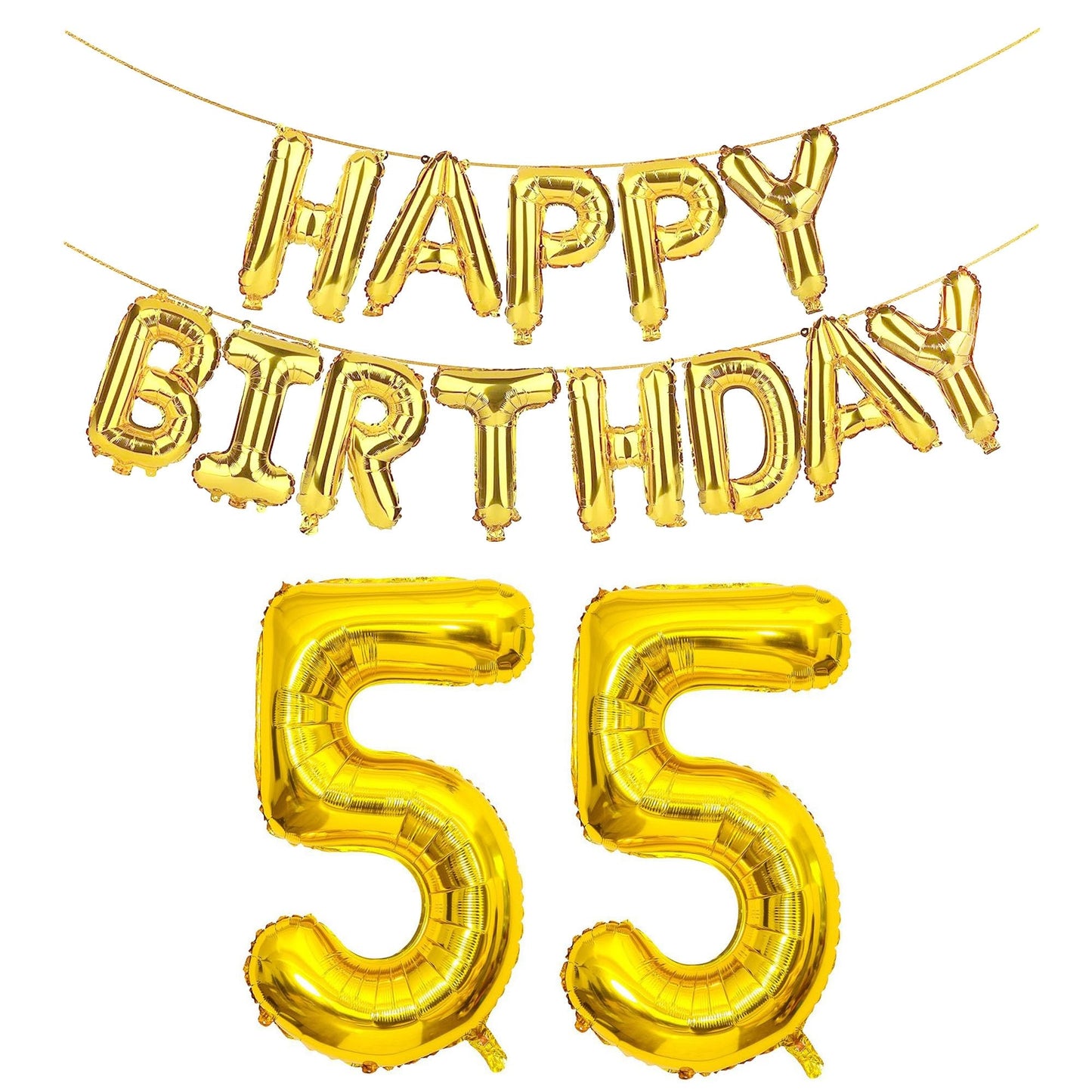 SHUNTAI 55th Birthday Decorations - Gold Jumbo 55 Foil Mylar Balloons, 16"/40" Size, Happy Birthday Banner for 55 Years Old Theme Party