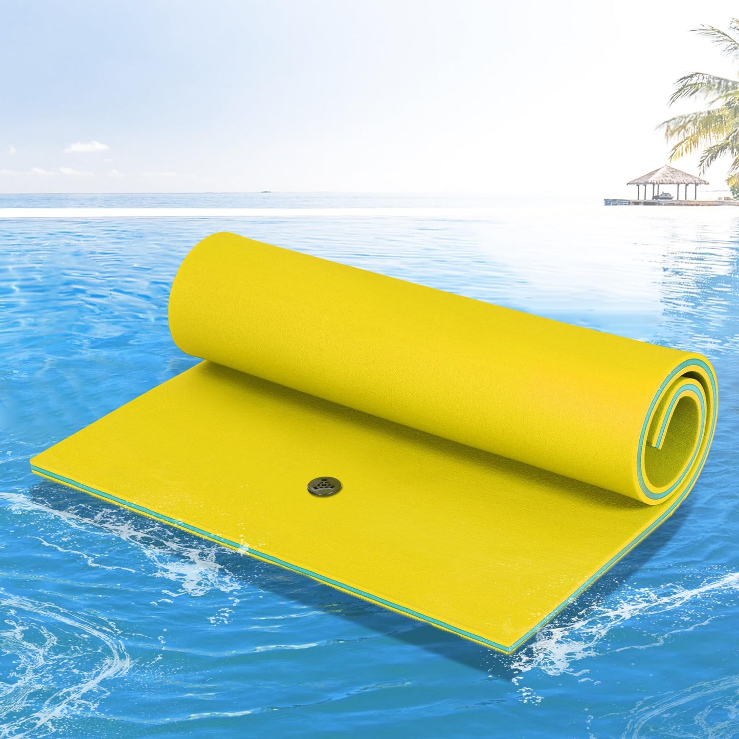 Outroad Floating Water Pad Mat, 3 Layers XPE Foam 6 Ft Lily Pad for Beach, Ocean, Lake, Roll-Up Floating Island for Water Recrea