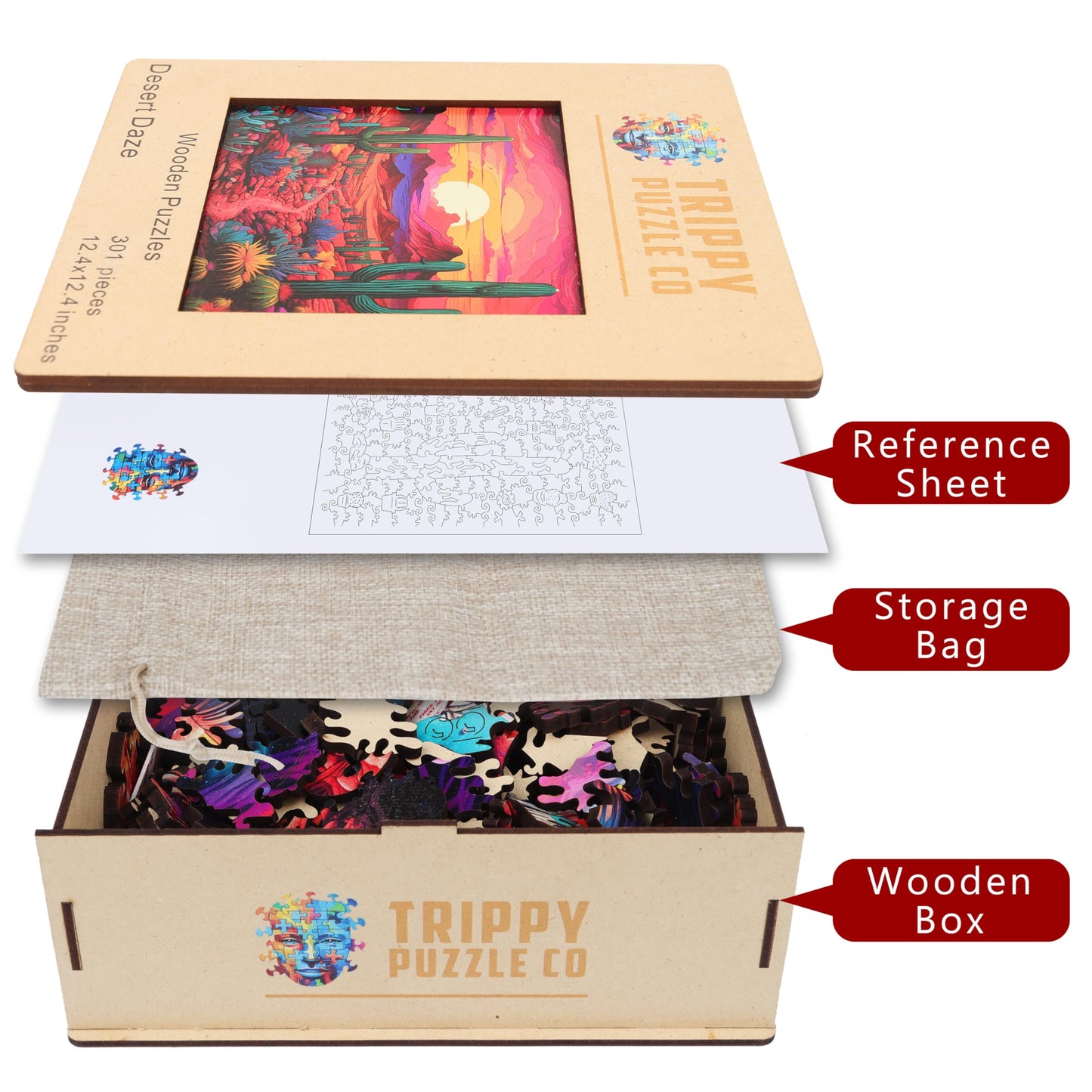 Trippy Puzzle Co - Wooden Jigsaw Puzzle For Adults - Challenging 300 Piece Puzzle With Cool Shapes - Desert Cactus Puzzle Art -