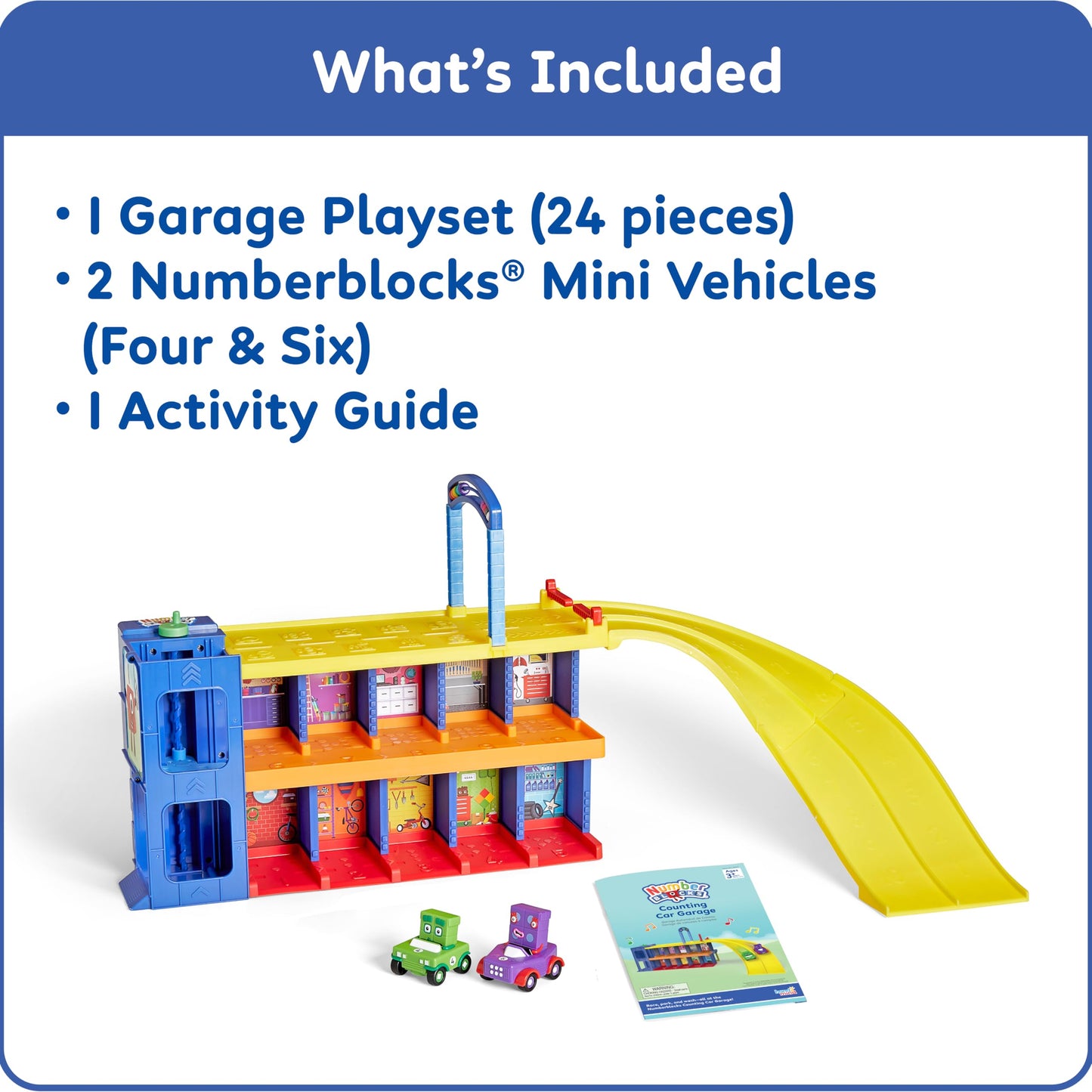 hand2mind Counting Car Garage Toy Vehicle Playset, Small Plastic Parking Garage for Preschool Math Learning, Model 96927