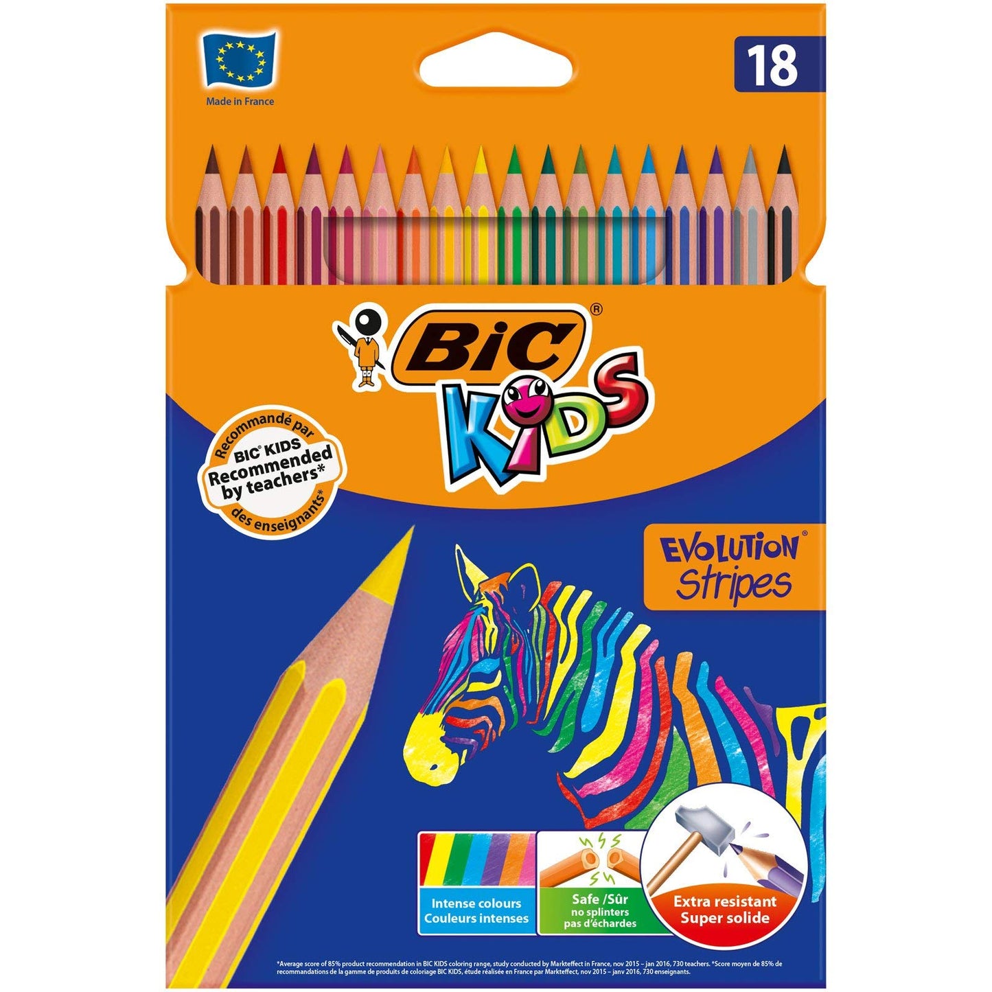 Bic Kids Evolution Stripes Colouring Pencils - Assorted Colours, Pack of 18