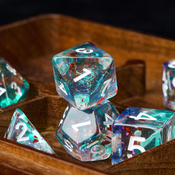 HDdais DND Dice Set, 7PCS Polyhedral Dice Set Filled with Red Foil for Dungeons and Dragons, Blue Iridecent Swirls D&D Dice for