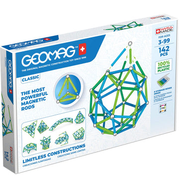 Geomag Magnetic Sticks And Balls Building Set | Stem & Educational Magnet Toys Made From 100% Recycled Plastic | Storage Box | Classic 142 Piece Age 3-99