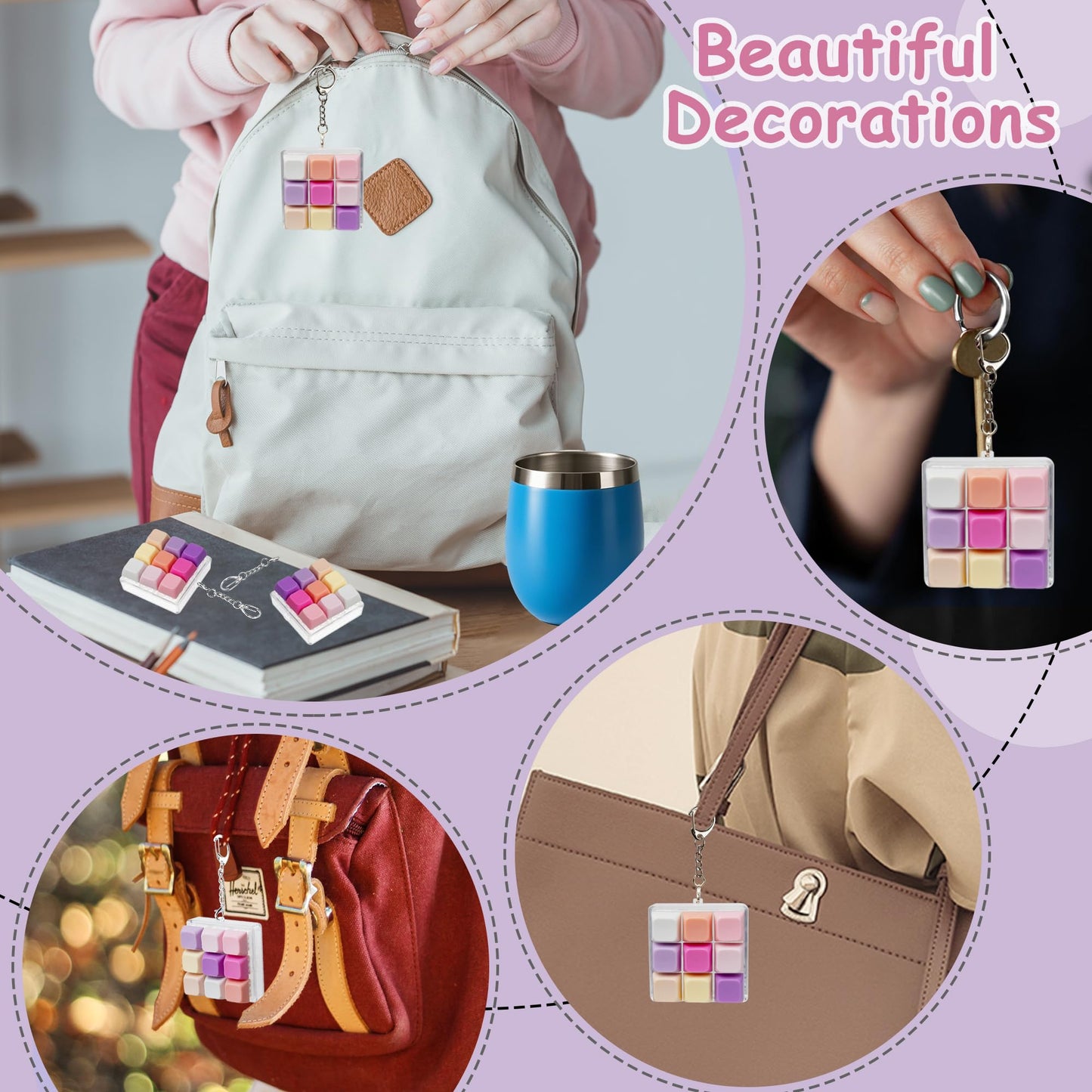XiawaLangzhuo 9-in-1 Keyboard Fidget Toy - Plastic Stress Relief Clicker - 60 x 30 mm - Pink Purple