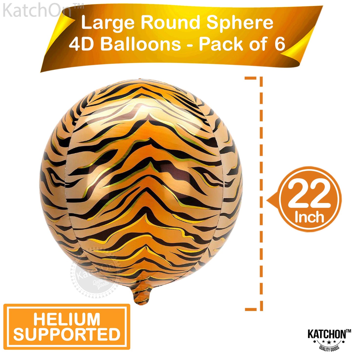 Big, Tiger Balloons For Birthday Party - 22 Inch, Pack Of 6 | Tiger Stripe Balloons For Tiger Party Decorations | Tiger Print Balloons | Tiger Decorations For Party | Tiger Birthday Decorations