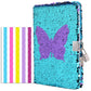 Vipbuy Magic Reversible Sequin Notebook Diary Lined Travel Journal With Lock And Key For Women Girls, Size A5 (8.5” X 5.5”), 78 Sheets (Butterfly Diary)