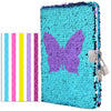Vipbuy Magic Reversible Sequin Notebook Diary Lined Travel Journal With Lock And Key For Women Girls, Size A5 (8.5” X 5.5”), 78 Sheets (Butterfly Diary)