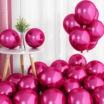 Chrome Hot Pink Balloons, 50 Pcs 10 Inch Double-Layered Metallic Hot Pink Balloons, Shiny Thick Chrome Metallic Fuchsia Pink Latex Helium Balloons For Girls Women Birthday Wedding Party Decoration