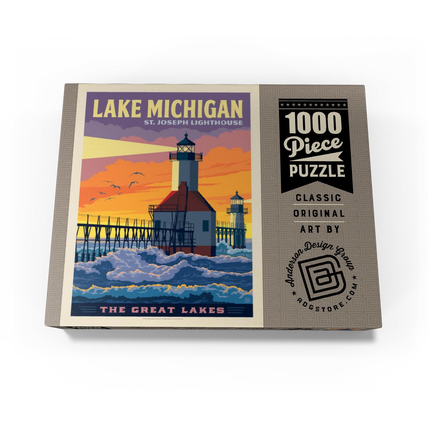 MyPuzzle Great Lakes: Lake Michigan  Vintage Poster - enhanced 1000 Piece Jigsaw Puzzle for mature-themeds