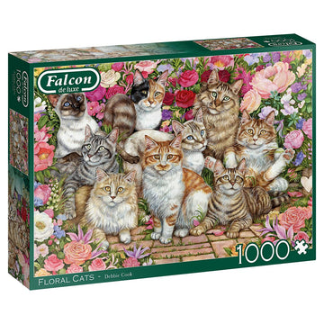 Jumbo 11246 Falcon De Luxe-Floral Cats 1000 Piece Jigsaw Puzzle